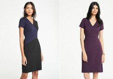 New Ann Taylor Purple Navy Black Colorblock Cross V-neck Sheath Dress 2 4 6 10
