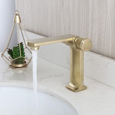 Bathroom Basin Brushed Gold Mixer Long Spout 1 Handle Hole Faucet Deck Mount