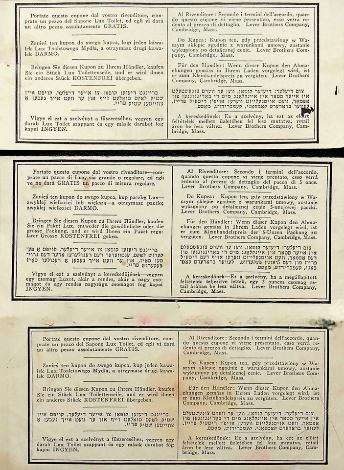 1940's THREE LUX TOILET SOAP COUPONS WITH 10 LANGUAGES ON THE BACK DD50 eBay