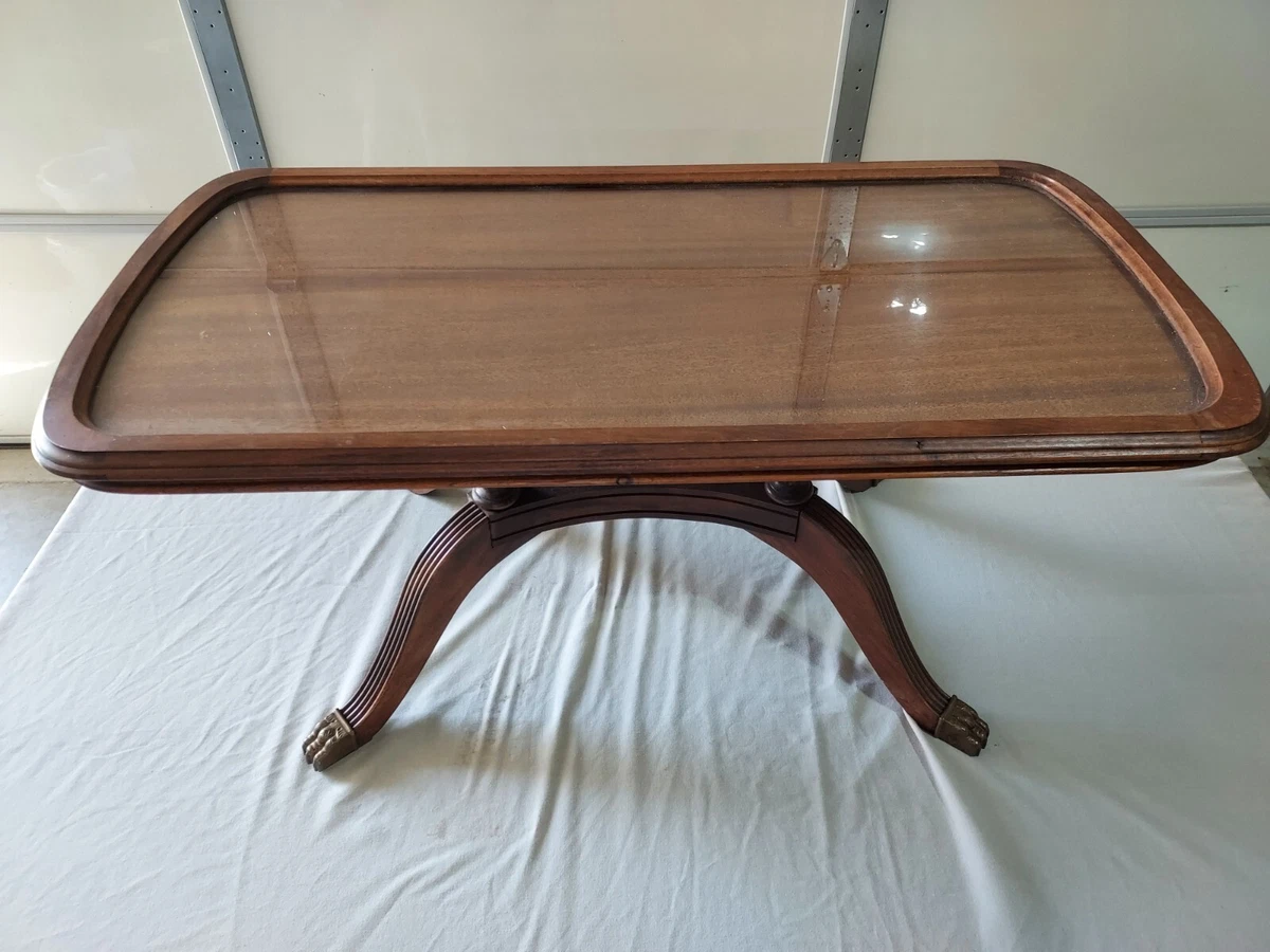 Antique coffee table with removable glass top deals