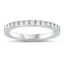 925 Sterling Silver Eternity Band Clear CZ Thin 3mm Ring Stackable Sizes 4-12