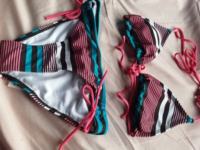 Protest Denby Brown Stripe Halterneck Bikini Size 8XS