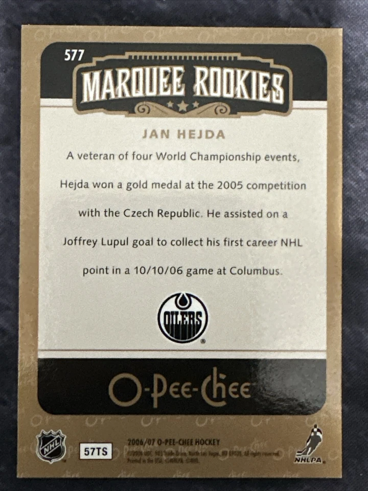 2006-07 O Pee Chee Marquee Rookies 577 Jan Hejda Edmonton Oilers - Image 2 of 2