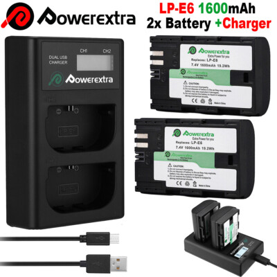 2Pcs LP-E6 Battery + LCD Dual Charger for Canon EOS 5D 6D 7D Mark II III 70D 80D