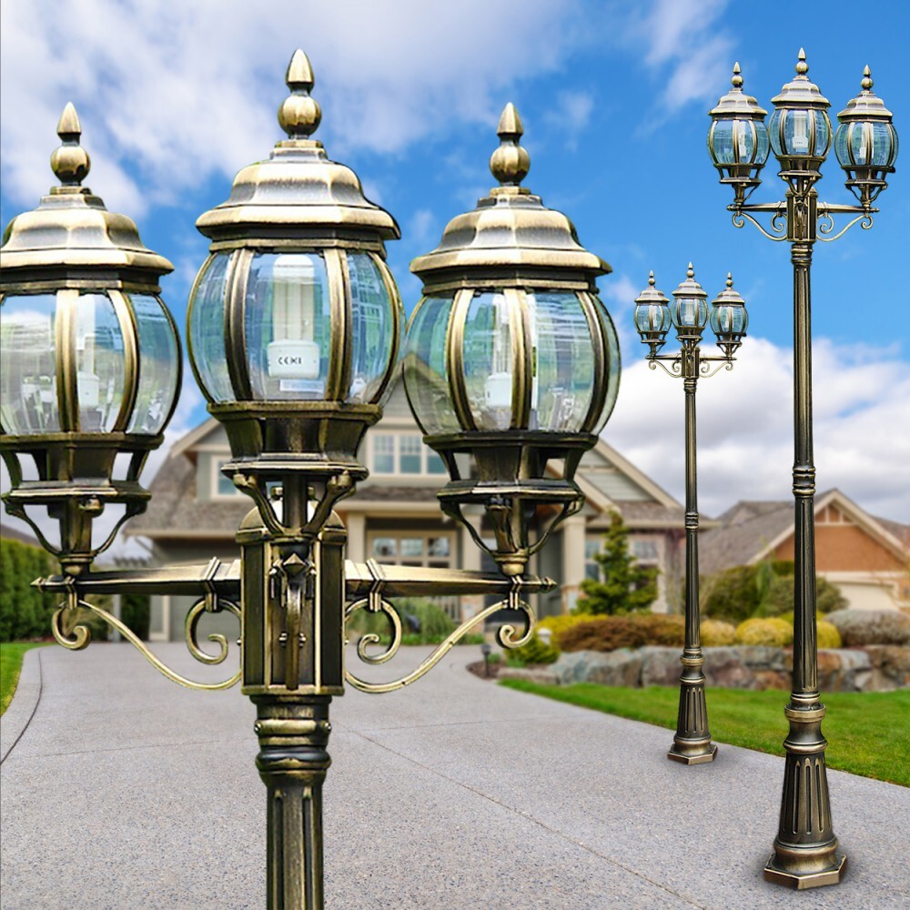 Lampada da terra candelabro marrone-oro per esterni foto 3