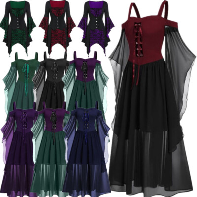 Damen Halloween Hexe Cosplay Kostüm Gothic Victorian Mittelalterliche Prinzessin