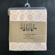 Levtex Baby Crib Fitted Sheet 100 Cotton 28  x 52  Pink  Gold Coral Tile NWT