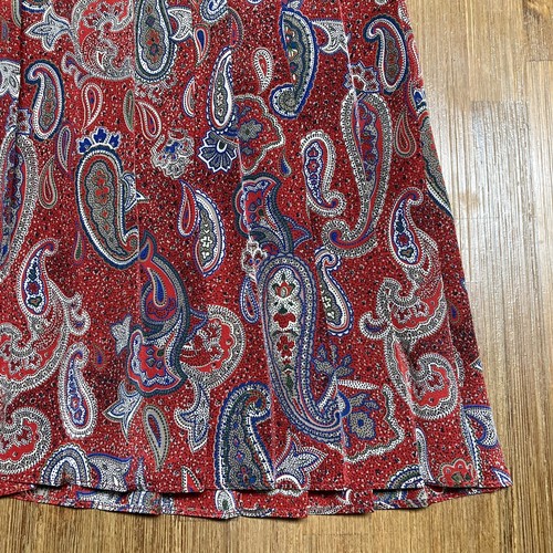 Gonna e camicetta vintage rossa a pieghe paisley manica lunga, made in USA, taglia 18 - Foto 4 di 12