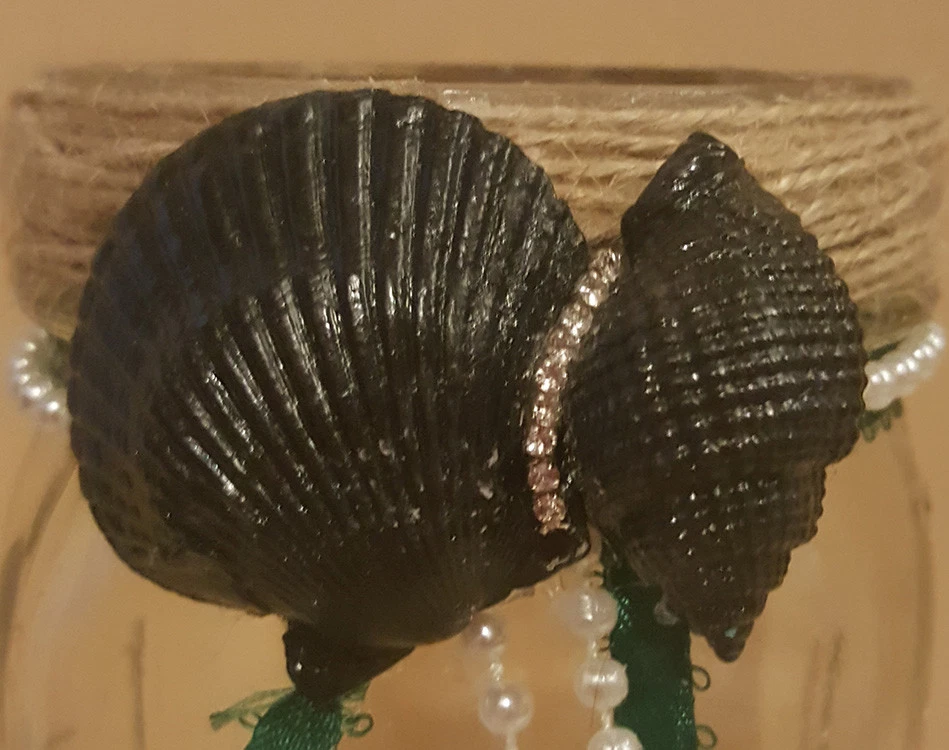 Centro de mesa de boda tarro de albañil con pedrería decoración de playa tema de playa boda  Foto 3 de 4