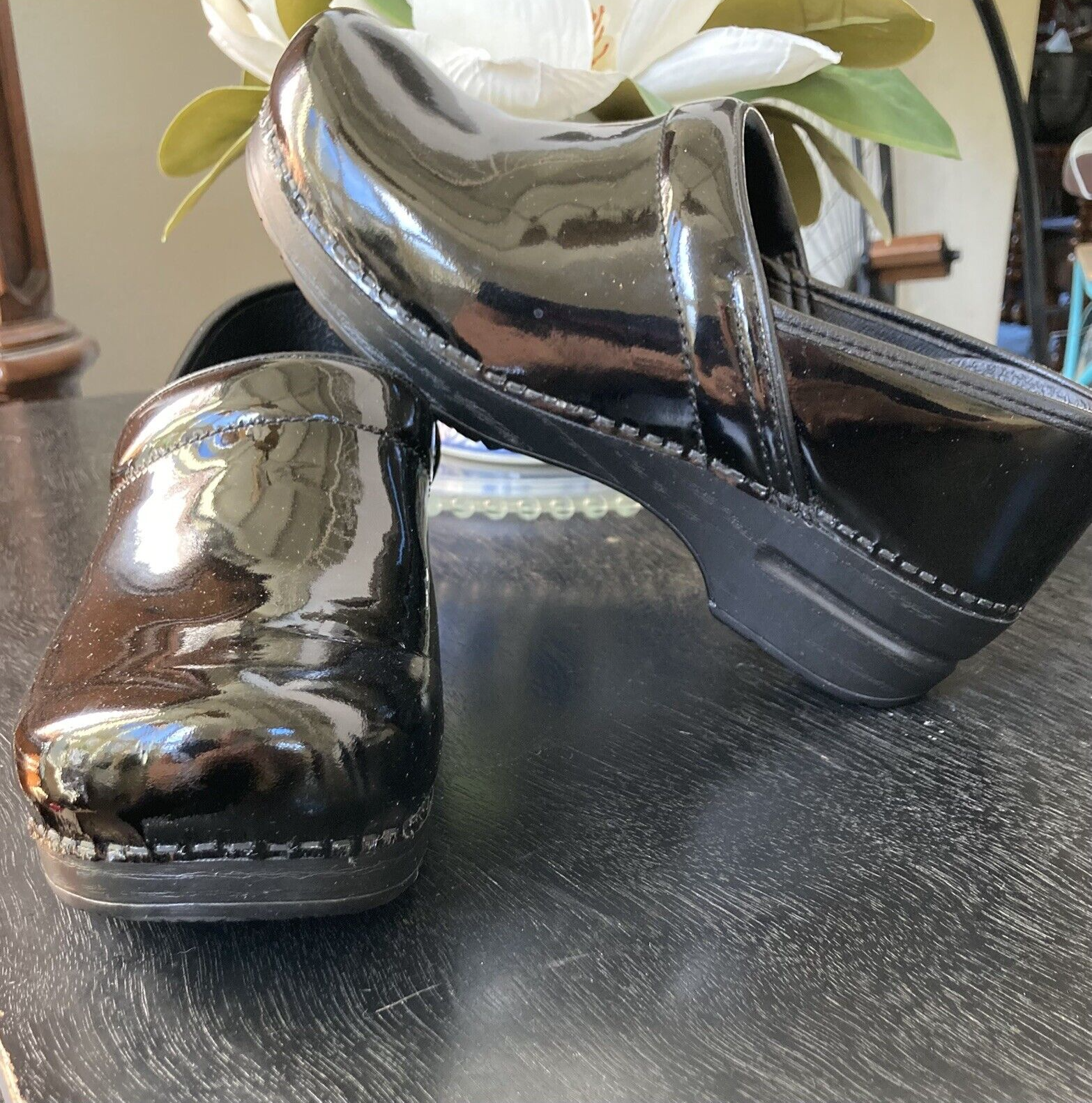 Dansko Professional Black Patent Leather Clogs for Nurses - Size 41 US 10