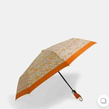 NWT Coach Orange Signature Print Automatic Open Umbrella 1562 Light Khaki