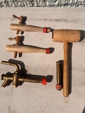 3x Zapfhahn Holz Messing Hammer Hannen Alt Set Fassentl&uuml;fter Bier-Anstichhahn