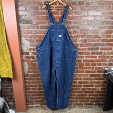 Vintage Round House Overalls Mens 64x31 Blue Denim Bib Workwear Utility Pockets