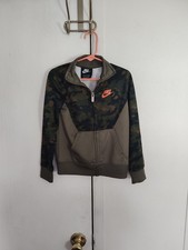Nike Boys Camouflage Full Zip Sweatshirt XS 4 Green Black Brown Long Sleeve
