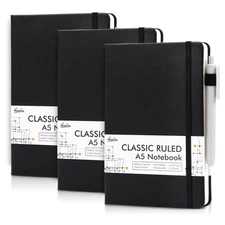 3 Pack Notebooks Journals Bulk with 3 Black Pens, A5 Hardcover Notebook Class...