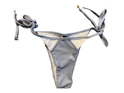 New Rio De Sol Swim Blue White Cheeky Thong Bikini Swim Bottom Small S Side Tie