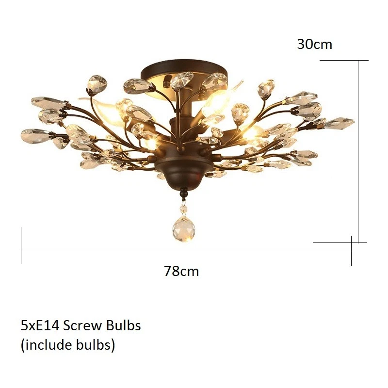 5-Lights Vintage Ceiling Light Bedroom Ceiling Lighting Crystal Bar Ceiling Lamp - Image 2 of 4