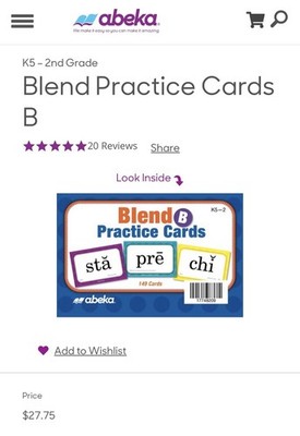 Abeka Blend B Practice Cards   Grades K5-2   Phonics Flashcards   Complete Set