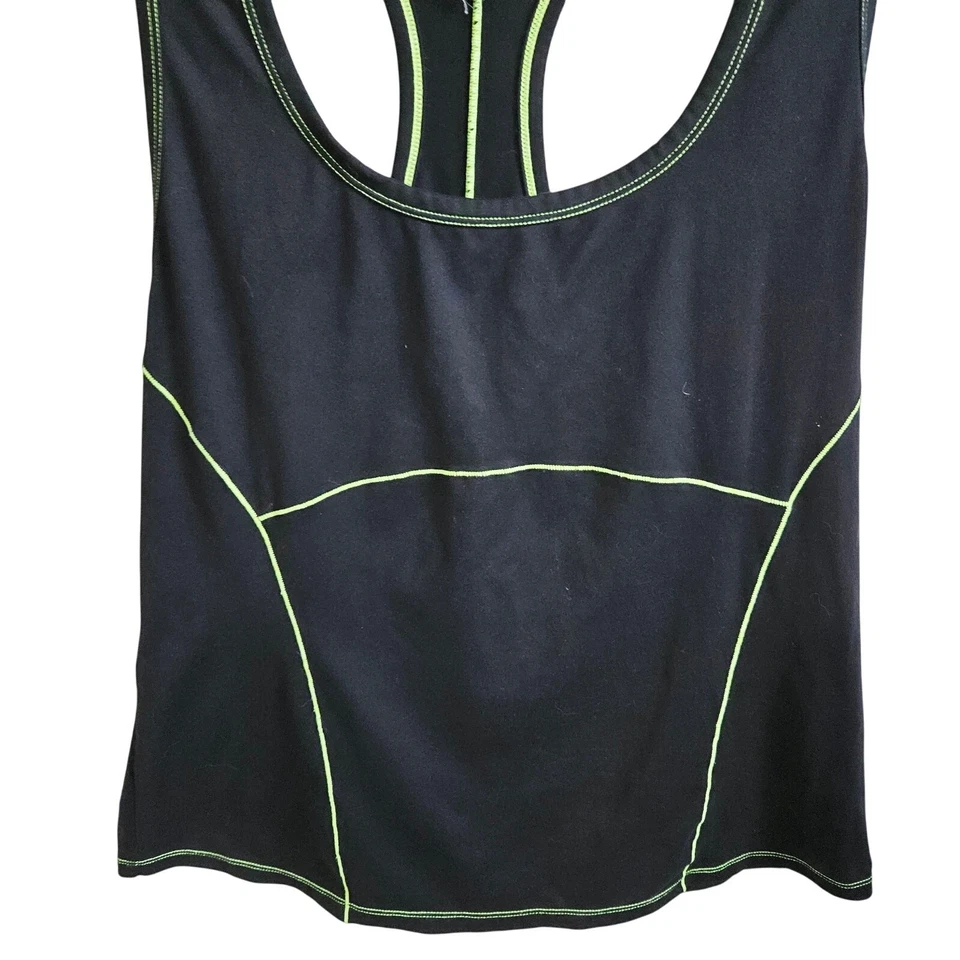 Fabletics Women's XL Contrast Trim Racerback Tank Top Black Neon Green Workout  - Image 3 of 4
