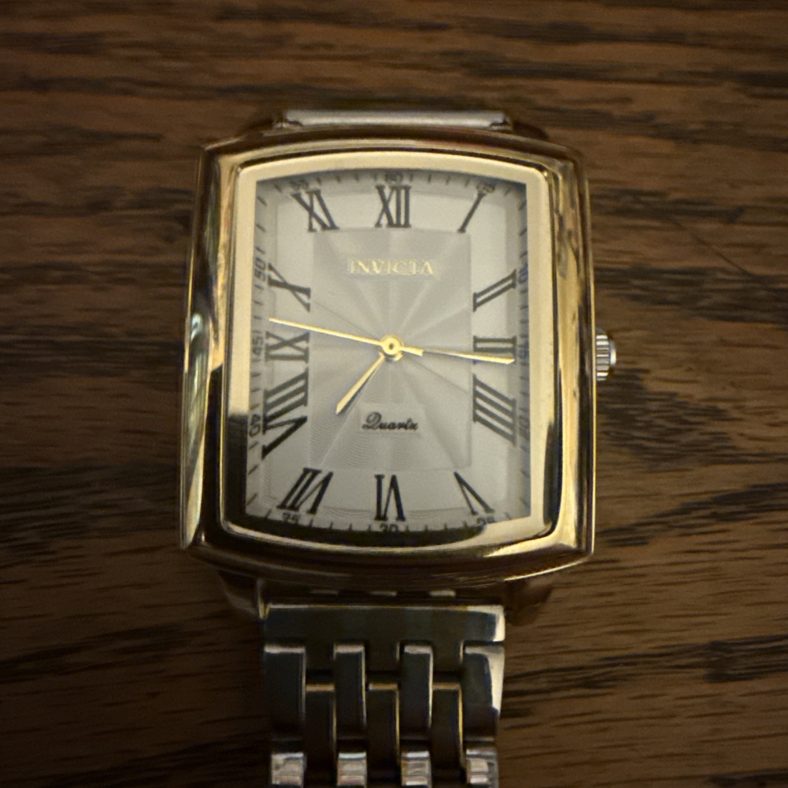 Invicta Men's Quartz Gold Silver Rectangle Roman Numerals Metal Bracelet Watch