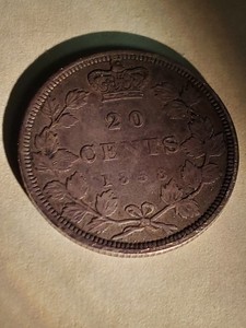 1858 Canada Twenty Cents 20C Silver Coin
