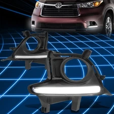 For 14-16 Toyota Highlander LED DRL Light Bar Front Driving Fog Lamp Bezel Cover