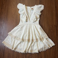 Farm Rio Eyelet Mini Dress Small Multicolor Deep Plunge Patch Beaded Confetti