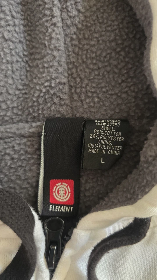 Sudadera con capucha vintage Y2K Element Spellout cremallera monopatín skate grunge talla L blanca Foto 4 de 4