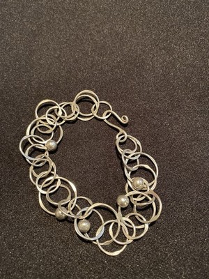 Vintage 925 Sterlingsilber Handwerker Gliederarmband Abstrakt Kreis Kette 7,5 Zoll