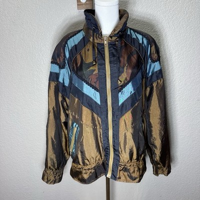 Vintage Colin Gold Black Teal Jacket Coat Size XL Retro 80s