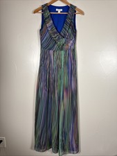 Coldwater Creek Sz 4 Maxi Dress Boho Striped Lined Flowy Side Zip