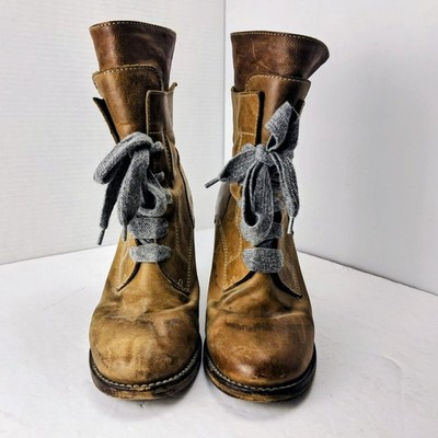 Brunello Cucinelli Distressed Brown Leather Lace Up Block Heel Boots Size 39 US
