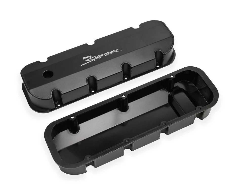 Holley Sniper 890004B Fabricated Aluminum Valve Covers w/Baffle - Black Finish - Image 2 of 4