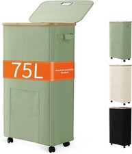 Laundry Basket W/ Wheels Dirty Clothes Hamper on Wheels Rolling Tall Green