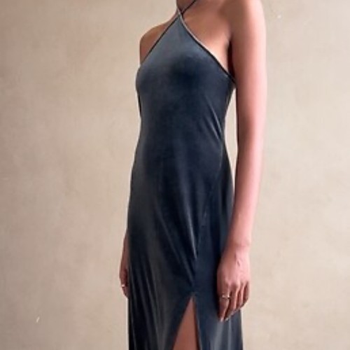 NWT Banana Republic Velvet Midi Slit Halter Dress in Orca Gray Size Large - Picture 10 of 11