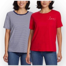 Ella Moss Womens Ultra Soft 2-Pack Tees - Mood Indigo/White Striped large 264