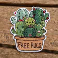 Embroidered Cute Cactus Patch Free Hugs Kawaii Plant Iron On Applique