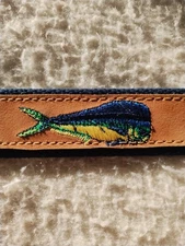 Guy Harvey Leather Embroidery Dolfin Sport fishing Belt 44"