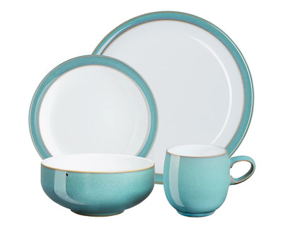 DENBY AZURE 4PCS DINNERWARE SET BLUE TEAL HAND CRAFTED STONEWARE NEW NIB ENGLAND