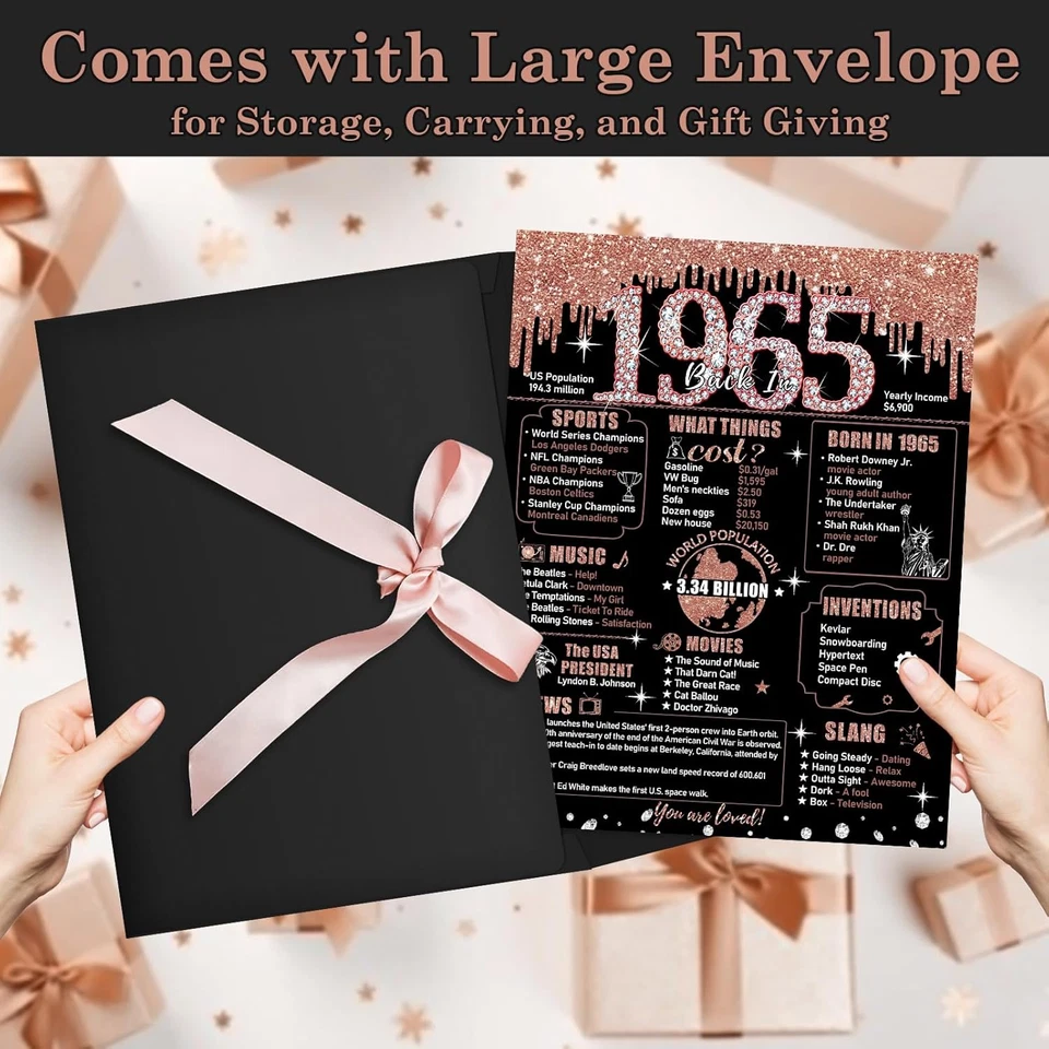 Tarjeta grande de cumpleaños 60 para mujer con sobre, negro oro rosa feliz 60... Foto 2 de 4