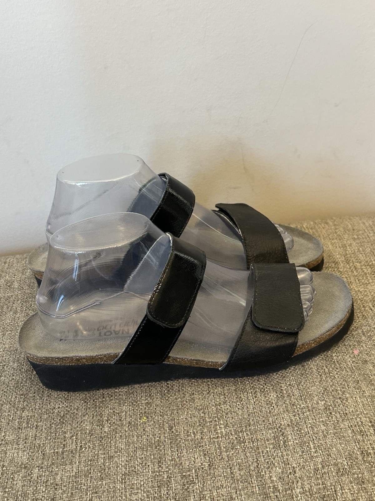 NAOT Women’s Black Leather Slip On Low Wedge Sandal Size 10