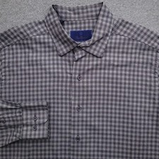 David Donahue Dress Shirt Mens 16.5 35 Fusion Knit Gray Check Corpcore