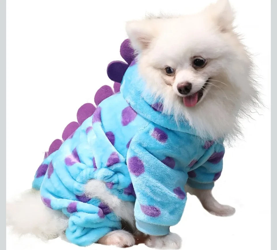 Disfraz de dinosaurio para perros y gatos pequeños, sudaderas con capucha abrigo para clima frío, pijama (M) Foto 3 de 4
