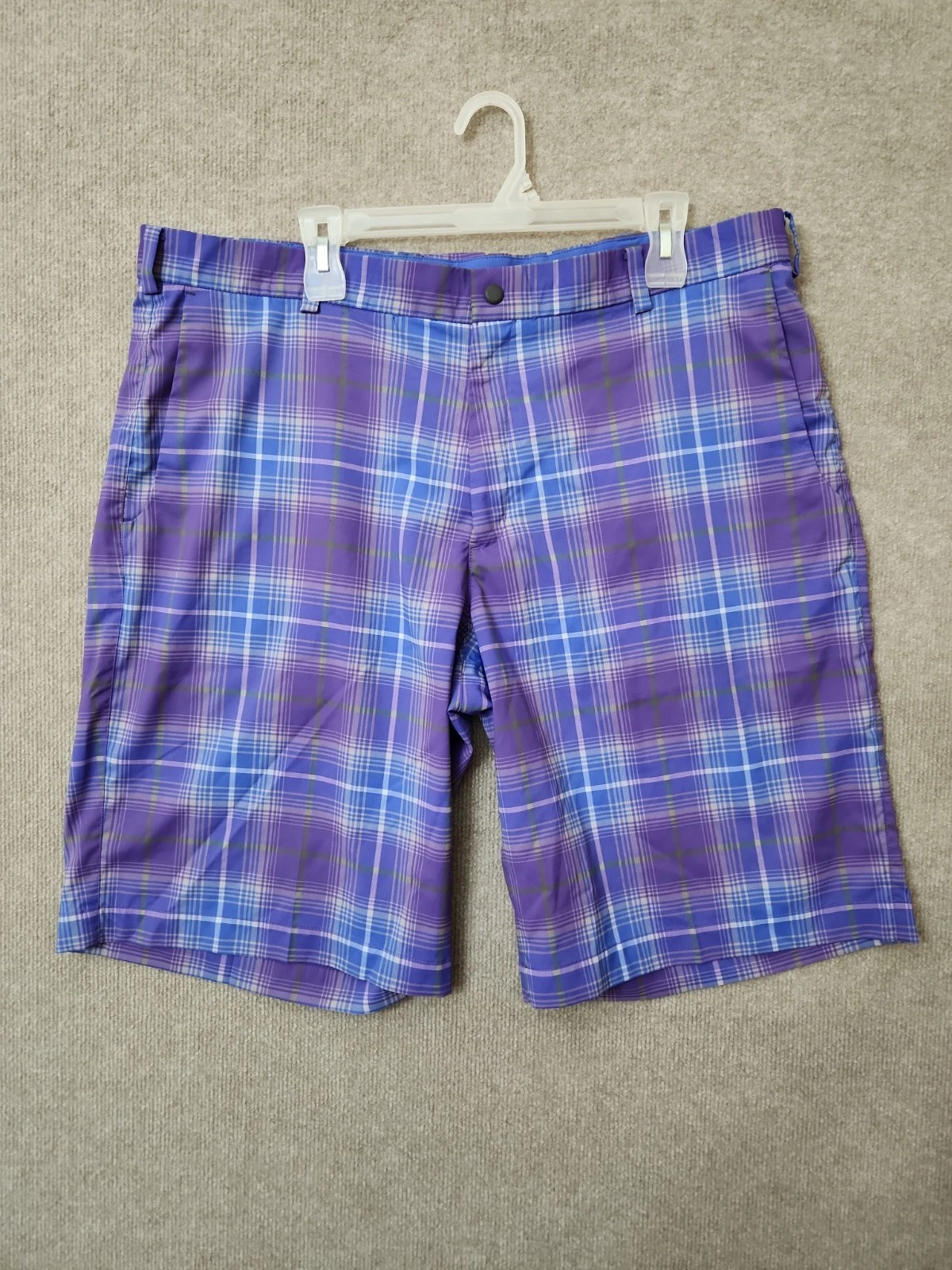 Nike Golf Tour Performance Shorts Mens 40 Purple Plaid Dri Fit Stretch