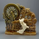 Vintage McCoy Pottery SCOTTIE DOG & CAT & SPINNING WHEEL Planter 1950's Stamped