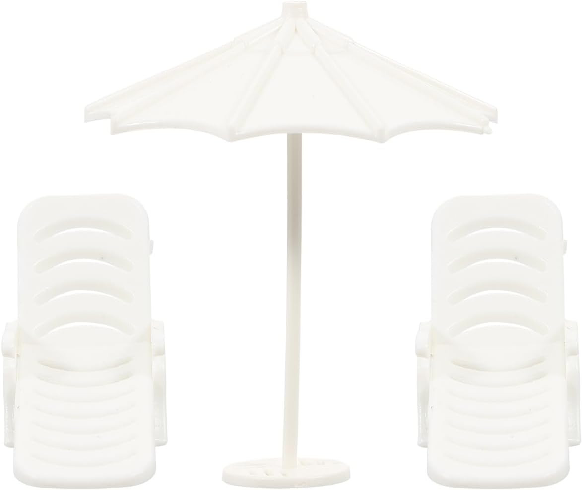 Miniature Beach Chair and Umbrella Set 2.36 Inch Scale Dollhouse Furniture with