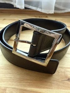Ceinture Gucci noire monogramme Guccissima cuir boucle argentée 100/40