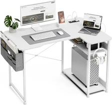 Small Gaming Desk with Power Outlets, 40 Inch L Shaped Desks with Reversible