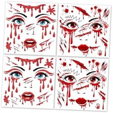 4 Sheets Halloween Scary Face Tattoos, Halloween Bloody Scar Tattoos Sticker