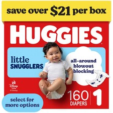 Huggies Little Snugglers Fragrance Free Baby Diapers, Size 1 8-14 lbs , 160 Cou